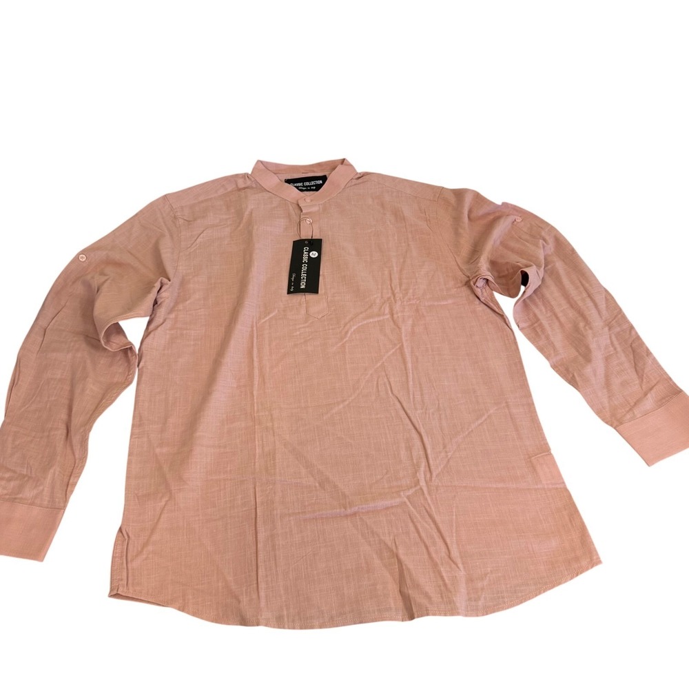 Classic Collection Italy Womens Pink Henley Tunic Roll Tab Sleeve Shirt Size M
